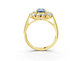 Yellow gold Fancy Blue Emerald Cut Diamond Floral Double Halo Engagement Ring with Prong Setting_63