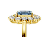 Yellow gold Fancy Blue Emerald Cut Diamond Floral Double Halo Engagement Ring with Prong Setting_65