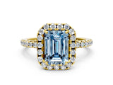 Yellow gold Fancy Blue Emerald  Cut Diamond Floral Halo Engagement Ring with Pavé Band and Prong Setting_37