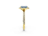 Yellow gold Fancy Blue Emerald  Cut Diamond Floral Halo Engagement Ring with Pavé Band and Prong Setting_39