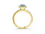 Yellow gold Fancy Blue Emerald  Cut Diamond Floral Halo Engagement Ring with Pavé Band and Prong Setting_40