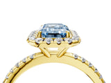 Yellow gold Fancy Blue Emerald  Cut Diamond Floral Halo Engagement Ring with Pavé Band and Prong Setting_41
