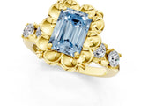 Yellow gold Fancy Blue Emerald  Cut Diamond Floral Halo Engagement Ring with Shared Prong Setting 2