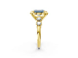 Yellow gold Fancy Blue Emerald  Cut Diamond Floral Halo Engagement Ring with Shared Prong Setting 3