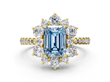 Yellow gold Fancy Blue Emerald  Cut Diamond Floral Halo Pave Band with Prong Setting_37