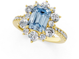 Yellow gold Fancy Blue Emerald  Cut Diamond Floral Halo Pave Band with Prong Setting_38