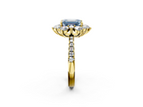Yellow gold Fancy Blue Emerald  Cut Diamond Floral Halo Pave Band with Prong Setting_39