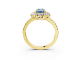 Yellow gold Fancy Blue Emerald  Cut Diamond Floral Halo Pave Band with Prong Setting_40