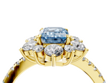 Yellow gold Fancy Blue Emerald  Cut Diamond Floral Halo Pave Band with Prong Setting_41