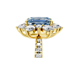 Yellow gold Fancy Blue Emerald  Cut Diamond Floral Halo Pave Band with Prong Setting_42