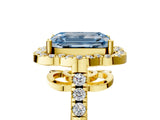 Yellow gold Fancy Blue Emerald Cut Diamond Floral Halo Split Shank Prong Setting Ring_5