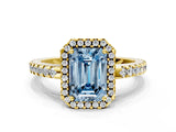 Yellow gold Fancy Blue Emerald Cut Diamond Halo Engagement Ring with Pavé Band and Prong Setting_27