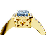 Yellow gold Fancy Blue Emerald Cut Diamond Halo Engagement Ring with Pavé Band and Prong Setting_31