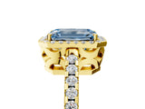 Yellow gold Fancy Blue Emerald Cut Diamond Halo Engagement Ring with Pavé Band and Prong Setting_32