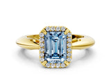 Yellow gold Fancy Blue Emerald  Cut Diamond Halo Engagement Ring with Split Shank and Four-Prong Setting_89