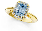 Yellow gold Fancy Blue Emerald  Cut Diamond Halo Engagement Ring with Split Shank and Four-Prong Setting_90