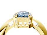 Yellow gold Fancy Blue Emerald  Cut Diamond Halo Engagement Ring with Split Shank and Four-Prong Setting_93