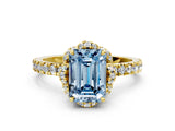 Yellow gold Fancy Blue Emerald Cut Diamond Halo Pave Band with Four-Prong Setting_3