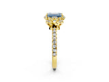 Yellow gold Fancy Blue Emerald Cut Diamond Halo Pave Band with Four-Prong Setting_5