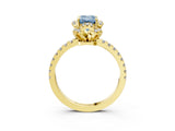 Yellow gold Fancy Blue Emerald Cut Diamond Halo Pave Band with Four-Prong Setting_6