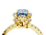 Yellow gold Fancy Blue Emerald Cut Diamond Halo Pave Band with Four-Prong Setting_7