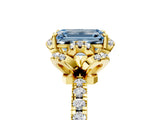 Yellow gold Fancy Blue Emerald Cut Diamond Halo Pave Band with Four-Prong Setting_8