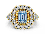 Yellow gold Fancy Blue Emerald Cut Diamond Halo Ring with Pavé Band and Four-Prong Setting_41