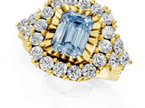 Yellow gold Fancy Blue Emerald Cut Diamond Halo Ring with Pavé Band and Four-Prong Setting_42