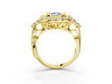 Yellow gold Fancy Blue Emerald Cut Diamond Halo Ring with Pavé Band and Four-Prong Setting_44
