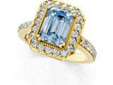 Yellow gold Fancy Blue Emerald Cut Diamond Halo Ring with Pavé Band and Prong Setting_1
