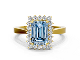 Yellow gold Fancy Blue Emerald  Cut Diamond Halo Ring with Round Brilliant Halo and Solitaire Band_87