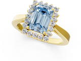 Yellow gold Fancy Blue Emerald  Cut Diamond Halo Ring with Round Brilliant Halo and Solitaire Band_88