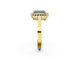 Yellow gold Fancy Blue Emerald  Cut Diamond Halo Ring with Round Brilliant Halo and Solitaire Band_89