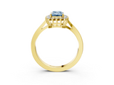 Yellow gold Fancy Blue Emerald  Cut Diamond Halo Ring with Round Brilliant Halo and Solitaire Band_90