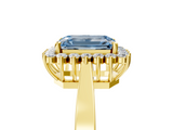 Yellow gold Fancy Blue Emerald  Cut Diamond Halo Ring with Round Brilliant Halo and Solitaire Band_92