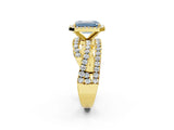Yellow gold Fancy Blue Emerald Cut Diamond Halo Ring with Round Split Shank and Prong Setting_38