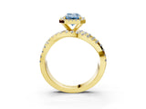 Yellow gold Fancy Blue Emerald Cut Diamond Halo Ring with Round Split Shank and Prong Setting_39