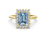 Yellow gold Fancy Blue Emerald  Cut Diamond Halo Ring with Solitaire Band and Prong Setting_52