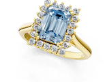 Yellow gold Fancy Blue Emerald  Cut Diamond Halo Ring with Solitaire Band and Prong Setting_53