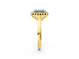 Yellow gold Fancy Blue Emerald  Cut Diamond Halo Ring with Solitaire Band and Prong Setting_54