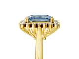 Yellow gold Fancy Blue Emerald  Cut Diamond Halo Ring with Solitaire Band and Prong Setting_57