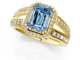 Yellow gold Fancy Blue Emerald Cut Diamond Halo Ring with Split Shank Pavé Band and Four-Prong Setting_1