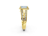 Yellow gold Fancy Blue Emerald Cut Diamond Halo Ring with Split Shank Pavé Band and Four-Prong Setting_2