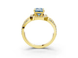 Yellow gold Fancy Blue Emerald Cut Diamond Halo Ring with Split Shank and Bezel Accents and Four-Prong Setting_3