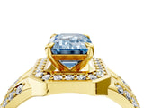 Yellow gold Fancy Blue Emerald Cut Diamond Halo Ring with Split Shank and Bezel Accents and Four-Prong Setting_4