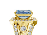Yellow gold Fancy Blue Emerald Cut Diamond Halo Ring with Split Shank and Bezel Accents and Four-Prong Setting_5