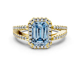 Yellow gold Fancy Blue Emerald Cut Diamond Halo Split Shank Engagement Ring_59