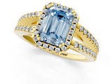 Yellow gold Fancy Blue Emerald Cut Diamond Halo Split Shank Engagement Ring_60