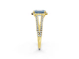 Yellow gold Fancy Blue Emerald Cut Diamond Halo Split Shank Engagement Ring_61
