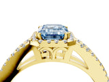 Yellow gold Fancy Blue Emerald Cut Diamond Halo Split Shank Engagement Ring_63